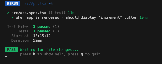 passed test showing increment button successfully found